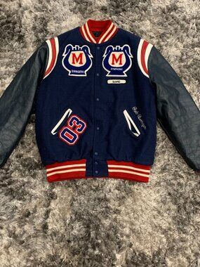 Vintage Monarchs Swing Choir Flag Corps 03 Blue Letterman Jacket 2XL Long